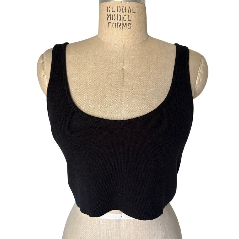 OZMA Maggie Cropped Tank Top in Black Size Large Cotton/ Alpaca Minimal Basic